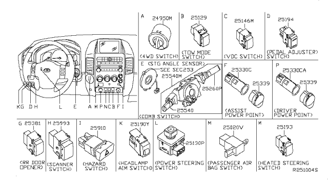 2010 Infiniti QX56 Switch Assembly-Comb Diagram for 255609GA5A