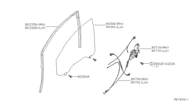 2006 Infiniti QX56  Front Door Window Regulator Assembly, Right Diagram for 807207S000