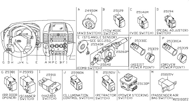 2006 Infiniti QX56 Warning Assembly-Instrument, A Diagram for 250207S000