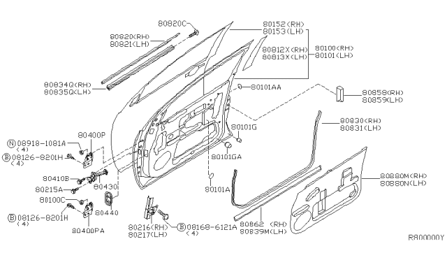 2008 Infiniti QX56  Weatherstrip-Front Door, LH Diagram for 808317S000