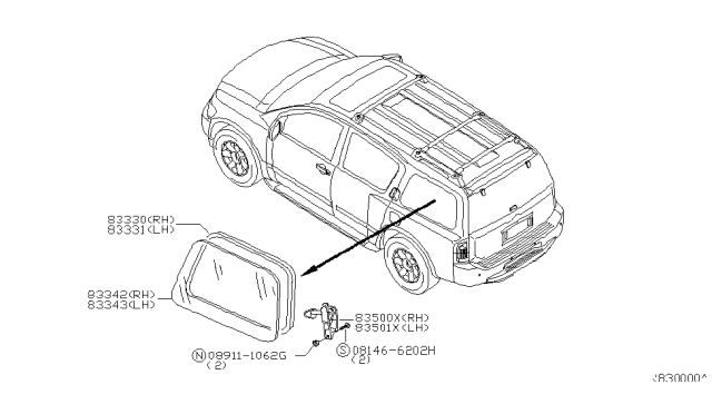 2006 Infiniti QX56 Control & Wire Assembly-Side Window, RH Diagram for 835005Z000