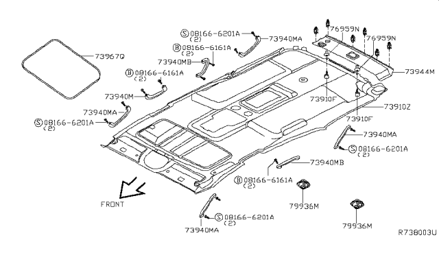 2006 Infiniti QX56  Garnish Assy-Roof, Rear Diagram for 739667S000
