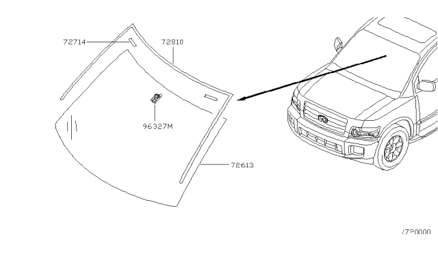 2004 Infiniti QX56 Moulding Set-Windshield Diagram for 727507S000