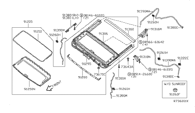 2007 Infiniti QX56 Motor Assy-Sunroof Diagram for 912957S010