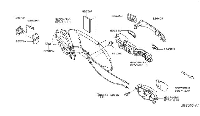 2012 Infiniti M35h  Lock & Remote Control Assembly-Rear Door, RH Diagram for 825001MA0A