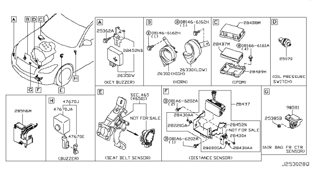 2012 Infiniti M35h  Buzzer Assy-Entry Card Diagram for 256401MA5A