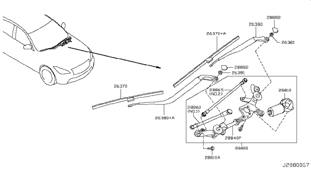 2015 Infiniti Q70 Motor Assy-Windshield Wiper Diagram for 288101MA0A