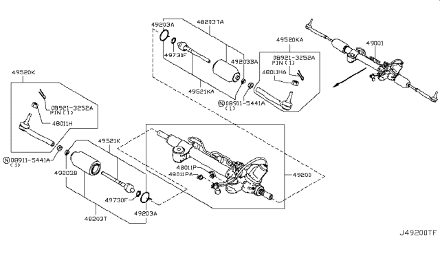 2012 Infiniti M35h Power Steering Gear & Linkage Assembly Diagram for 490011MG0A