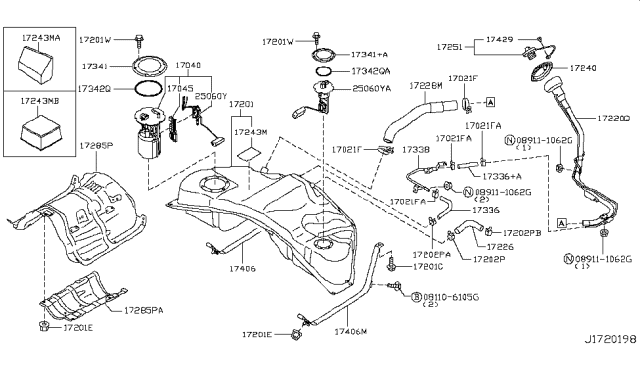 2012 Infiniti M35h  Filler Cap Assembly Diagram for 172511NM0A