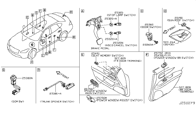 2012 Infiniti M35h Left Power Seat Memory Switch Assembly Diagram for 254911MA0A