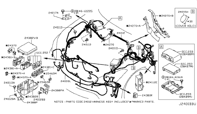 2017 Infiniti Q70  Bracket-Relay Box Diagram for 243881MG0B
