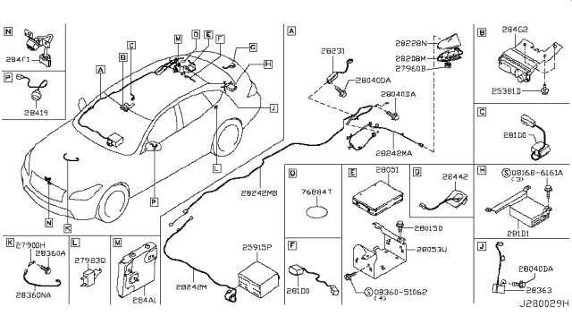 2014 Infiniti Q70  WEATHERSTRIP WIPER Motor HRN Diagram for 283621MA0A
