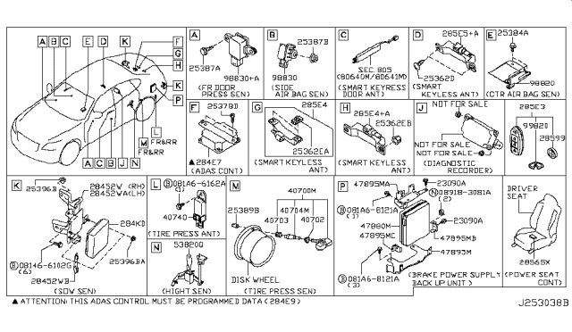 2014 Infiniti Q70  Side Obstacle Warning Sensor Assembly Diagram for 284K03JA2C