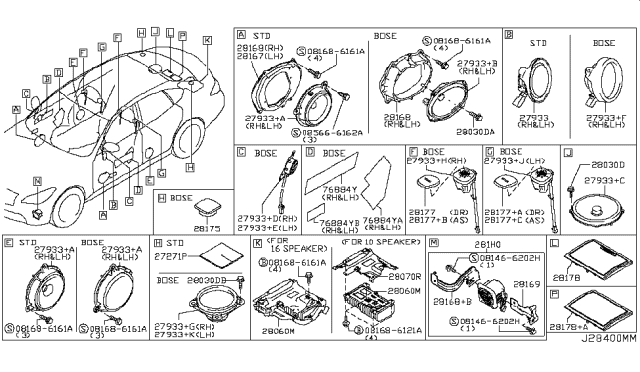 2013 Infiniti M35h Speaker Unit Diagram for 28156JM20A