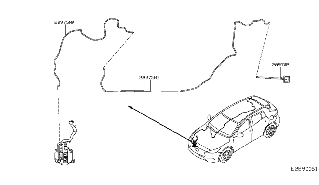 2019 Infiniti QX30  Back Window Washer Nozzle Assembly Diagram for 289725DA0A