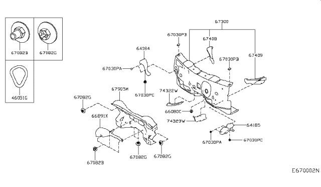 2019 Infiniti QX30 INSULATOR-Dash, Lower Front Diagram for 678105DF0B