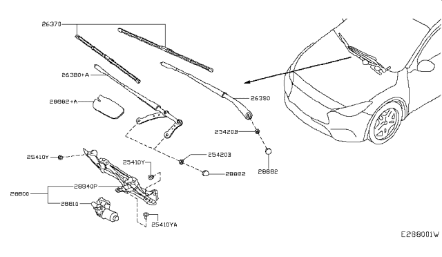 2018 Infiniti QX30  Window Wiper Arm Assembly Diagram for 288815DF0A