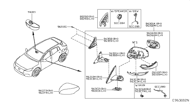 2018 Infiniti QX30 Door Mirror Assy-RH Diagram for 963015DC1A