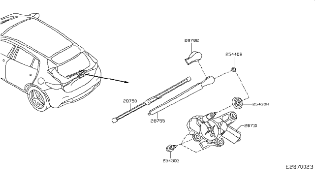 2018 Infiniti QX30  Rear Window Wiper Arm Assembly Diagram for 287815DA0A