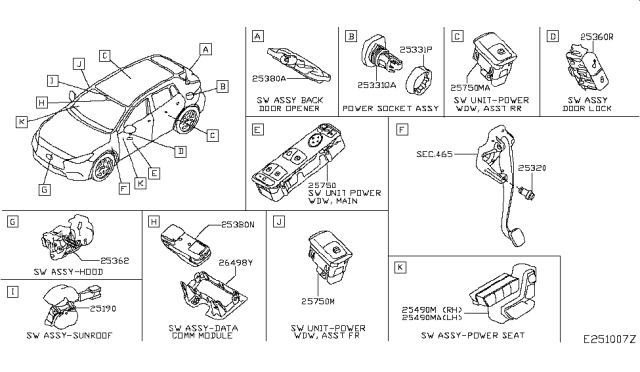2019 Infiniti QX30  Main Power Window Switch Assembly Diagram for 254015DA0A