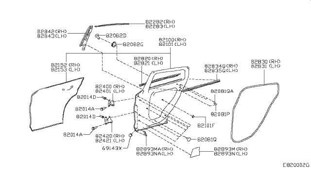 2019 Infiniti QX30  WEATHERSTRIP-Rear RH Diagram for 828305DA1A