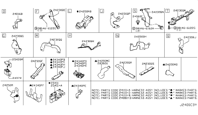 2017 Infiniti Q60  Bracket-Clip, Battery Cable Diagram for 242301MS0A