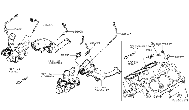 2017 Infiniti Q60  Exhaust Gas Temperature Sensor Diagram for 226305CA0A