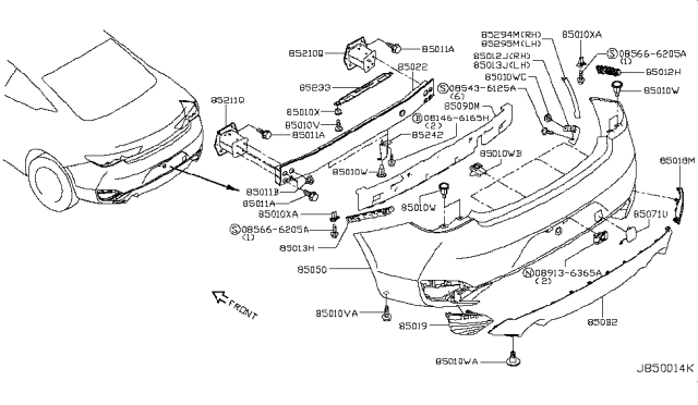 2019 Infiniti Q60 Retainer-Rear Bumper, Lower Diagram for 852425CA0A