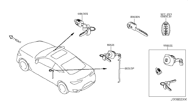 2017 Infiniti Q60 Cylinder Set-Door Lock, LH Diagram for H06015CH0A