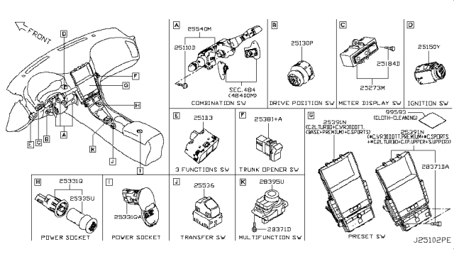 2017 Infiniti Q60 Switch Assy-Drive Position Diagram for 253155CA0A