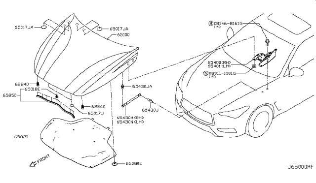 2019 Infiniti Q60  Stay Assy-Hood, RH Diagram for 654705CA0A