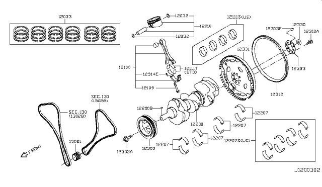 2018 Infiniti Q60 Piston-W/Pin Diagram for A20105CA0C