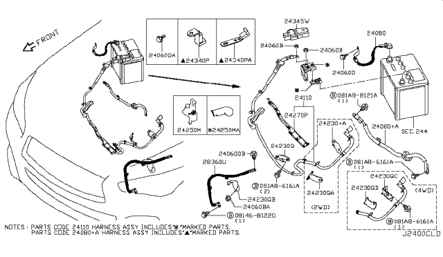 2018 Infiniti Q60 Cable Assy-Battery Earth Diagram for 240806HB0A