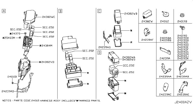 2019 Infiniti Q60  Cover-Relay Box Diagram for 2438264U20