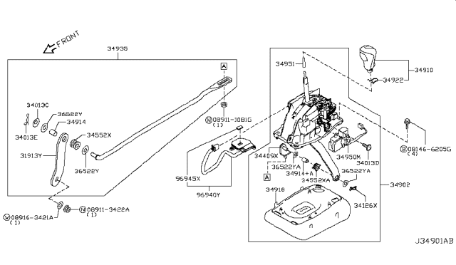2019 Infiniti Q60  Indicator Assy-Auto Transmission Control Diagram for 969404GF0B