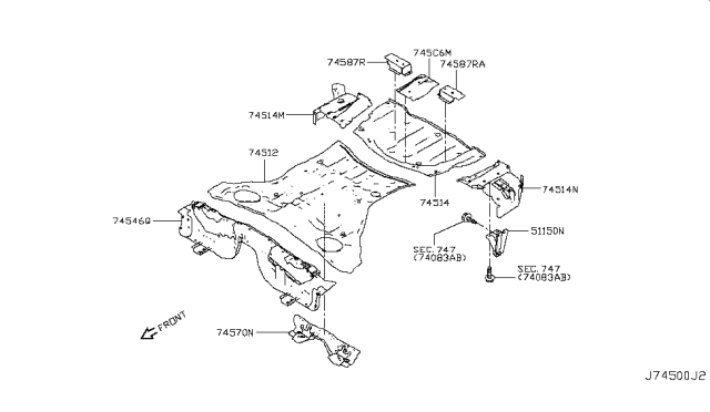 2019 Infiniti Q60 Floor Rear Front Diagram for G45121MAMA