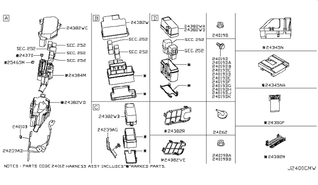 2019 Infiniti Q60  Cover-Relay Box Diagram for 24382AD100