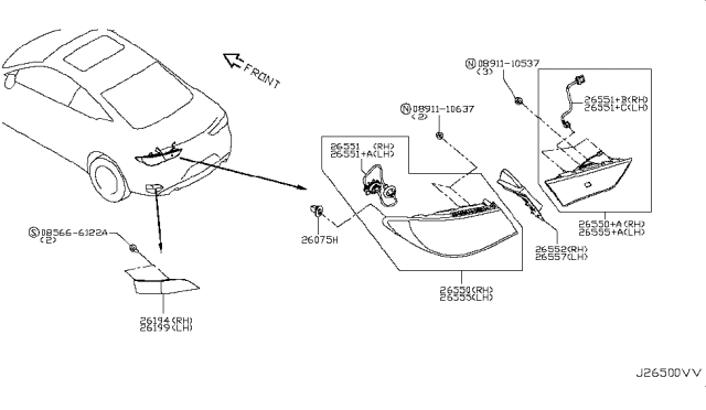 2018 Infiniti Q60 Combination Lamp Assy-Rear, LH Diagram for 265555CA0A