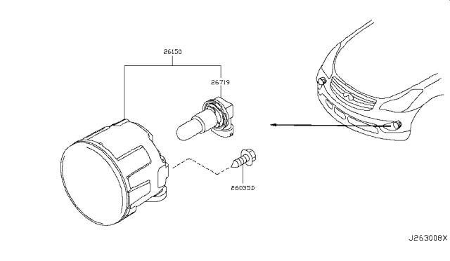 2010 Infiniti EX35 Lamp Fog RH Diagram for 261508990B