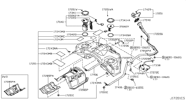 2011 Infiniti EX35  Filler Cap Assembly Diagram for 172511NC0A