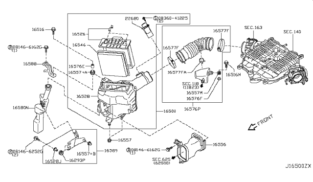 2009 Infiniti EX35  Duct-Air Diagram for 16554JK23A