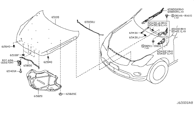 2017 Infiniti QX50 Bumper-Hood Diagram for 658291BA0A