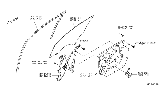 2015 Infiniti QX50  Front Door Window Regulator Assembly, Right Diagram for 807201BA0B