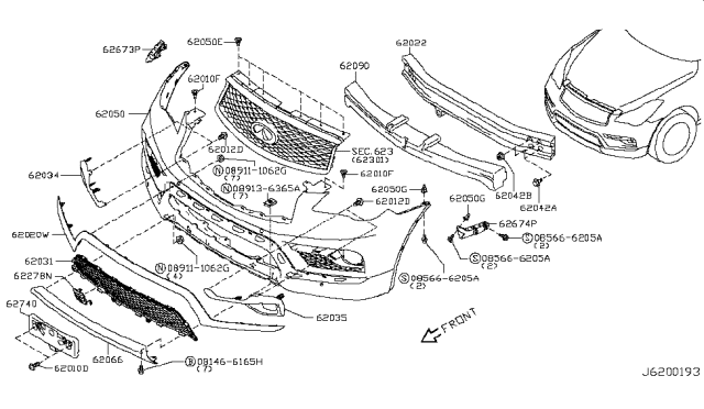 2016 Infiniti QX50 Front Bumper Cover Diagram for FBM221BA0H