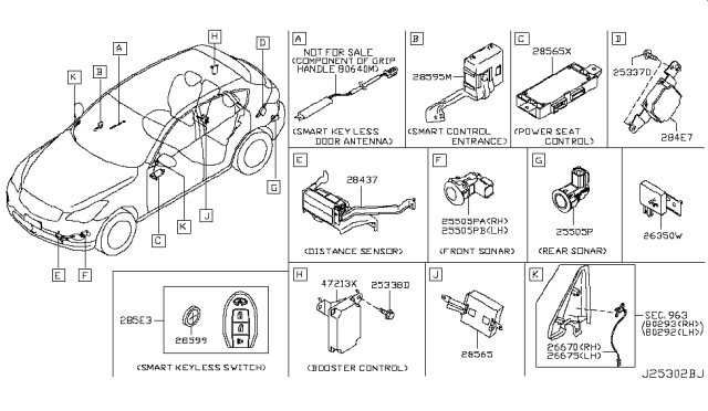 2010 Infiniti EX35 Sonar Sensor Assembly Diagram for 259941BA0A