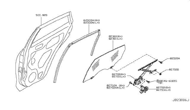 2010 Infiniti EX35 Rear Door Window Regulator Assembly, Right Diagram for 827201BA0A