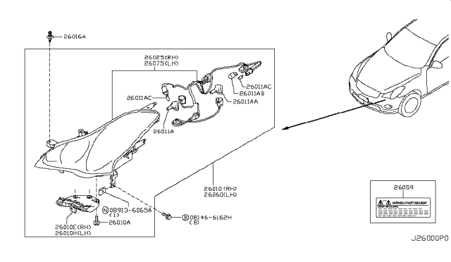 2009 Infiniti EX35  Bulb Diagram for 262968990A