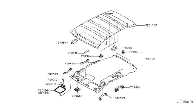 2016 Infiniti QX50 Pad-Headlining Diagram for 739801BA2A