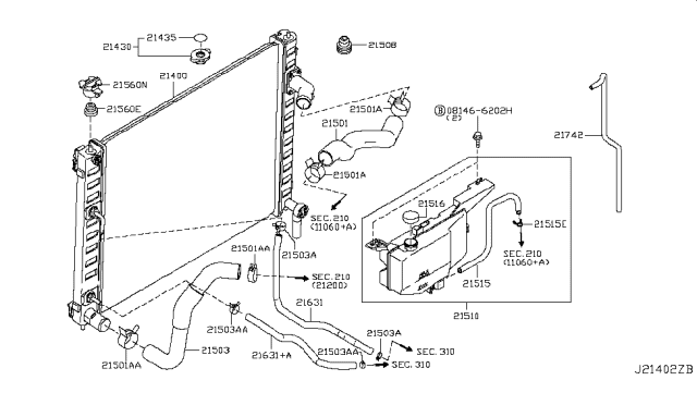2012 Infiniti EX35 Hose-Lower Diagram for 215031NA0A