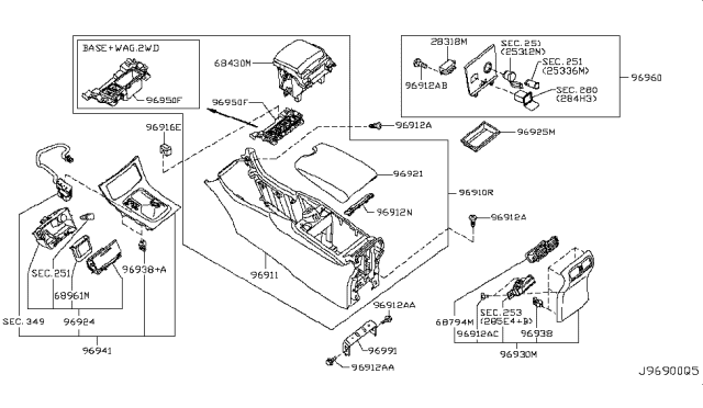 2011 Infiniti EX35  Console Box Lid Diagram for 969201BA0A
